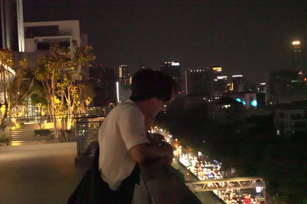 Looking across a city at night